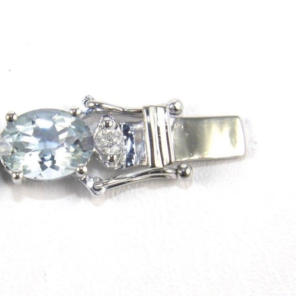 12Ct Oval Cut Aquamarine & Diamond Woman Oval Aquamarine & Diamond Tennis Bracelet 14K WG